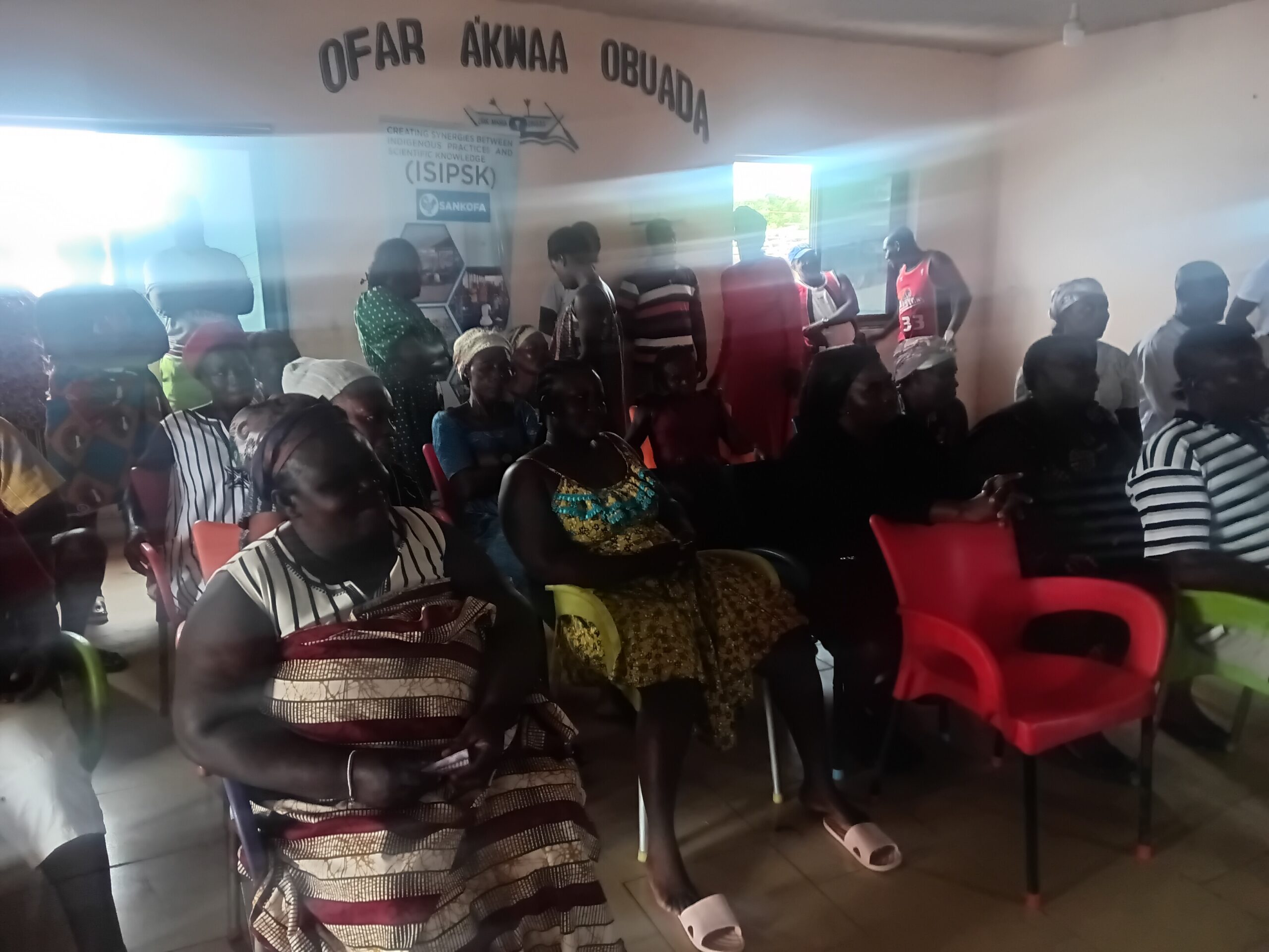 Section of Apam fisherfolk at the community meeting introducing the research team and their objectives