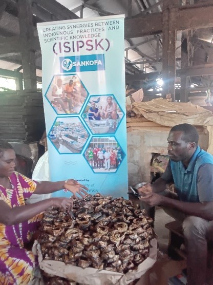 Survey with a fish processor and trader in Sekondi as she packages her smoked fish for the market
